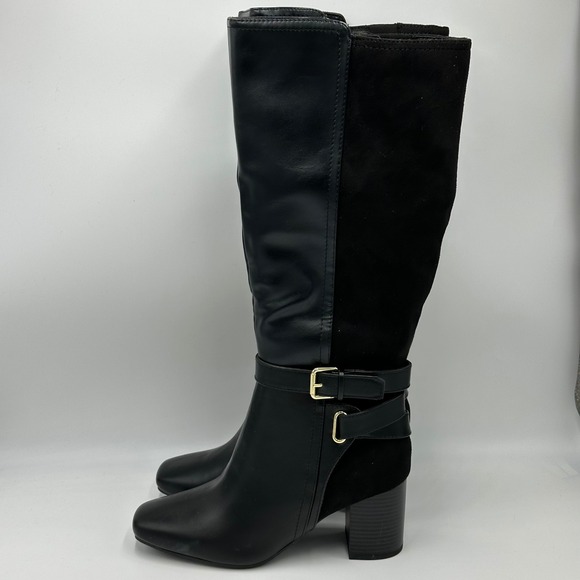 Liz Claiborne Shoes - NWD Liz Claiborne Hemlock Black Faux Leather Block Heel Riding Boots Womens 6M
